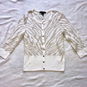 WHBM Cream and Gold Zebra Print Cardigan